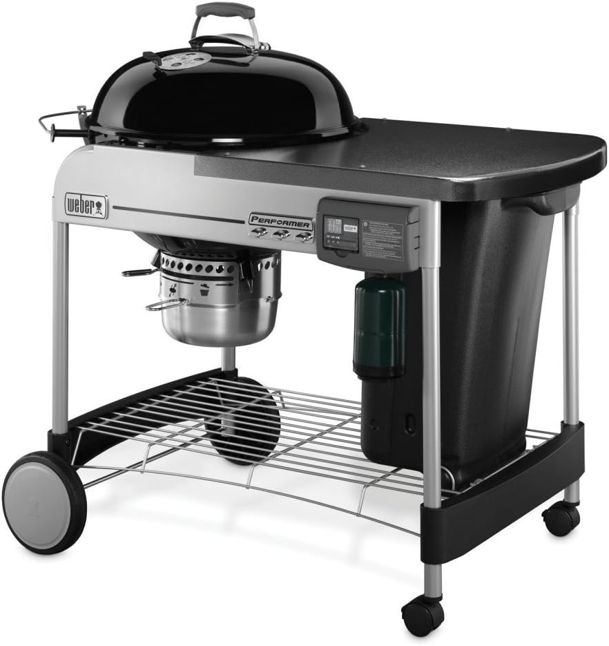 Weber Performer Deluxe Charcoal Grill and BBQ, 22-Inch, Touch-No-Go Gas Ignition, Black