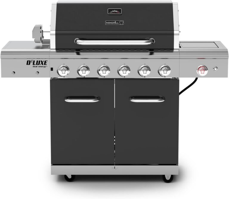 Nexgrill Deluxe 6-Burner Propane Gas Grill with Ceramic Searing Side Burner, Rotisserie Kit, 60,000 BTUs Output, and Stainless Steel Control Panel, BBQ Grill Perfect for Outdoor Gatherings - 720-0896B