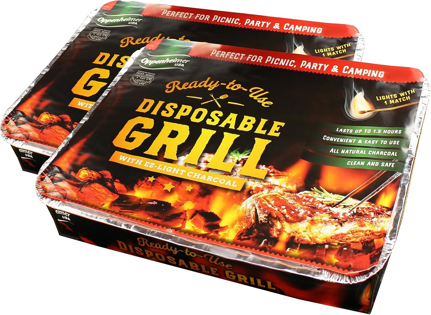 Disposable Charcoal Grill On-The-Go Ready to Use Easy to Light Kosher | Pack of 2