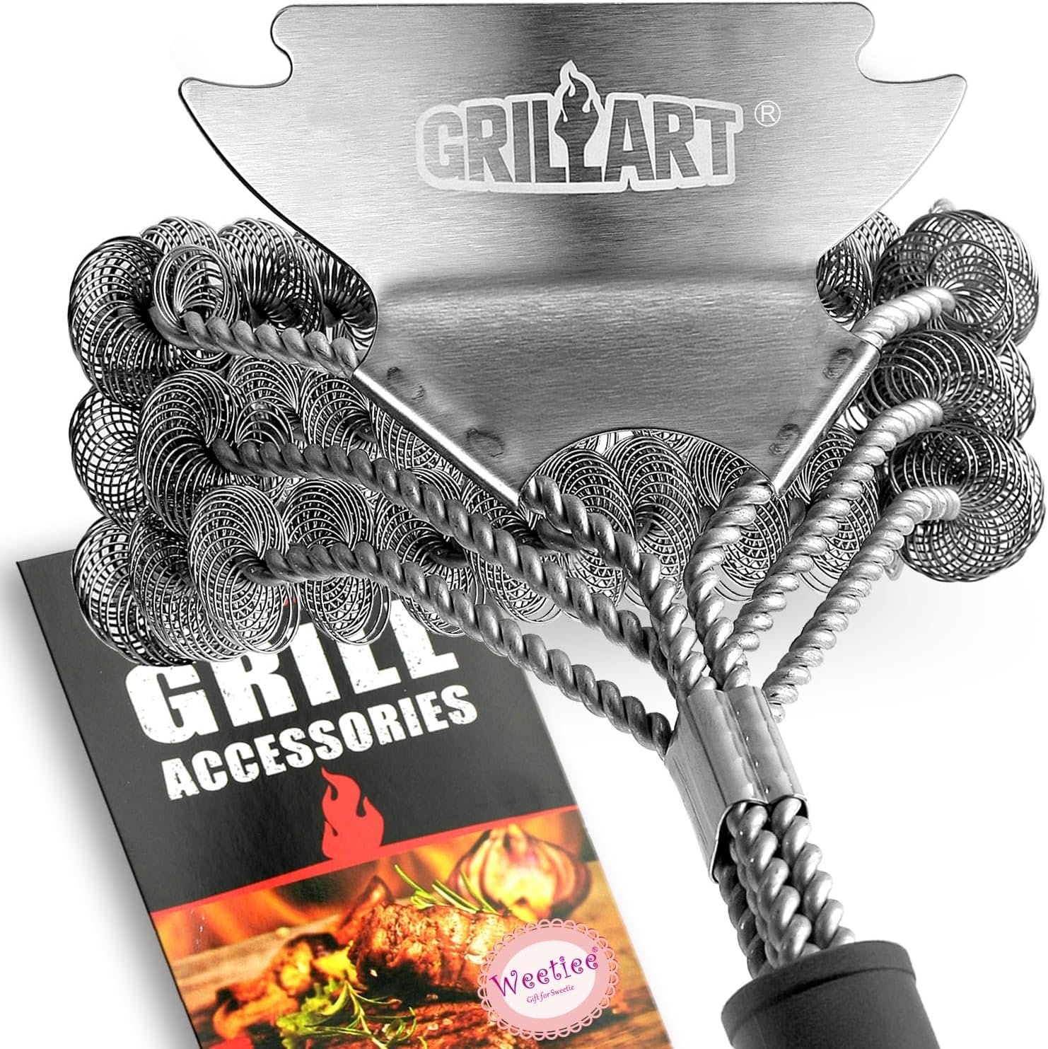 GRILLART Grill Brush and Scraper Bristle Free - Safe BBQ Brush for Grill - Stainless Grill Grate Cleaner - Safe Grill Accessories for Porcelain/Weber Gas/Charcoal Grill - Gifts for Grill Wizard