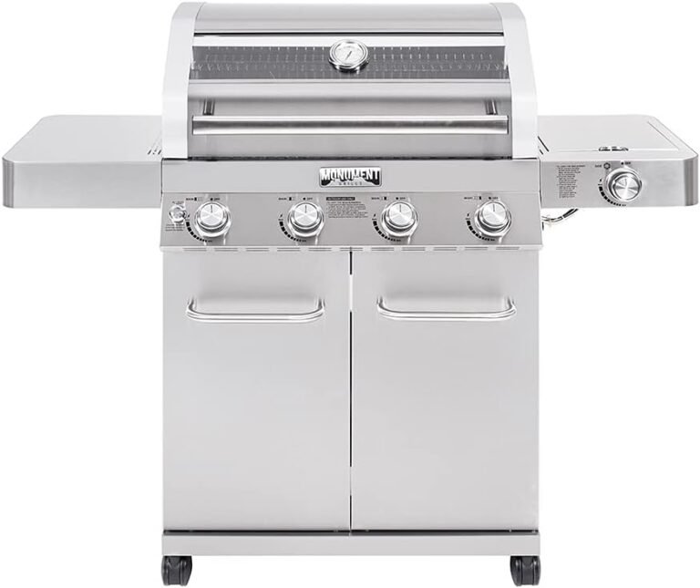Monument Grills Larger Convertible 4 Burner Natural Gas Grill Stainless Steel Cabinet Style Propane Grills, LED Controls,Side Burner(Without Conversion Kit)