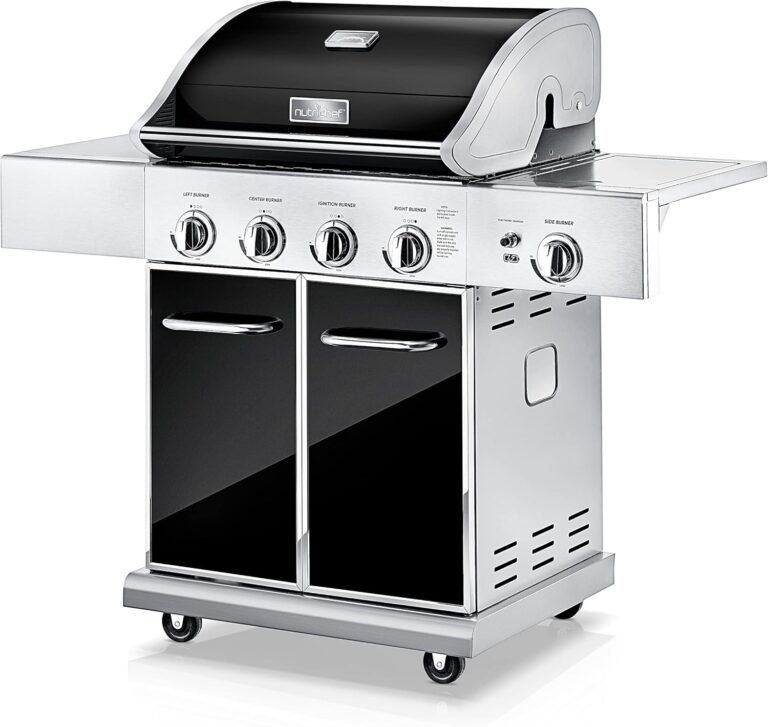 NutriChef Heavy-Duty 5-Burner Propane Gas Grill - Stainless Steel, 52,000 BTU, 4 Main Burners + Side, Electronic Ignition, Built-in Thermometer - NCGRIL2.5