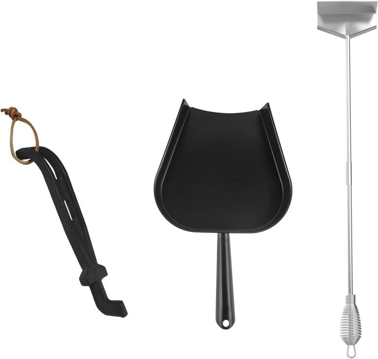 Ash Removal Pan and Ash Tool Poker for Big Green Egg, Kamado Joe, Pit Boss, Louisiana, Grill Dome, Vision Grills, Char-Griller Kamado/Ceramic Grill, w/Universal Cast Iron Cooking Grate Lifter