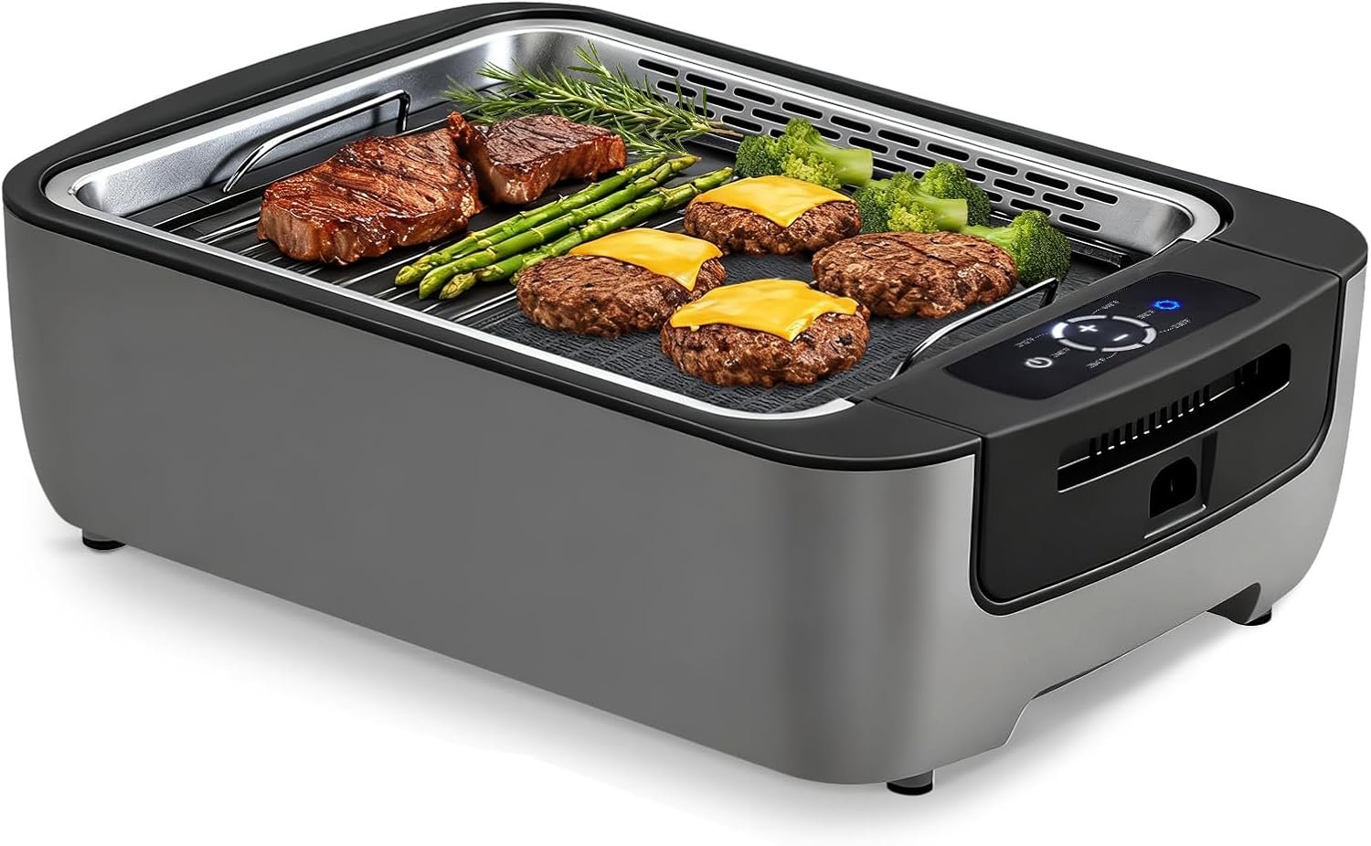 Smokeless Indoor Grill, Amornest Electric Indoor Grill 1100W for Korean BBQ with Dual Turbo Smoke Extractor, LED Smart Display & Dual-Zone Nonstick Grills Plate, 6-Level Temp Control, Dishwasher Safe