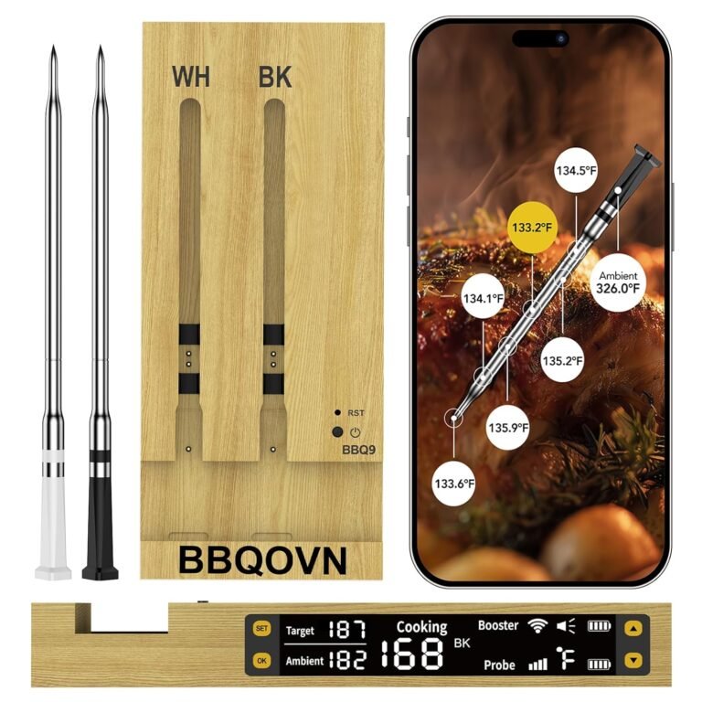 WIFI Wireless Meat Thermometer Unlimited Range 7 NIST Certified Accuracy Sensors Sub-1G(10X Stronger than Bluetooth)APP&Magnetic Smart Digital Base for BBQ,Oven,Smoker,Grill (2, black, small)