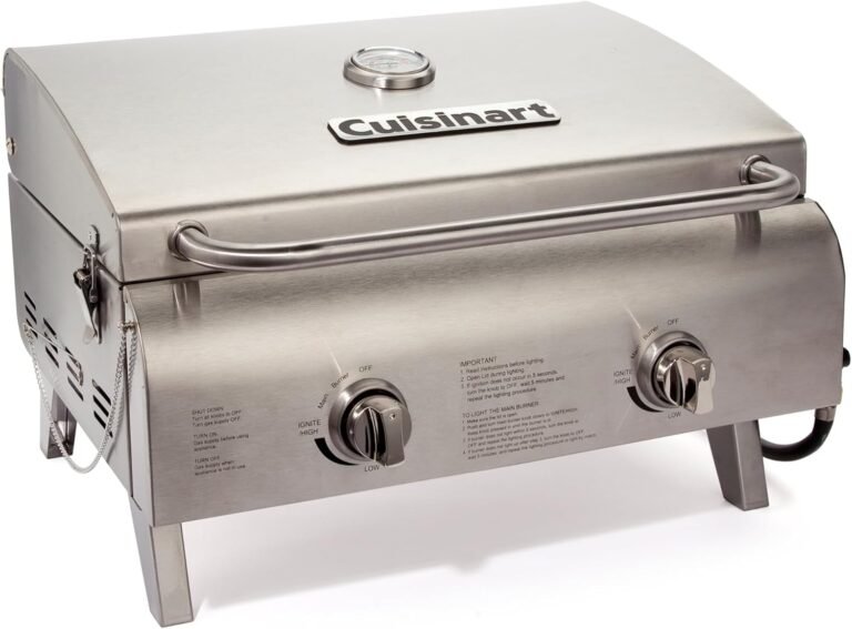 Cuisinart Chef's Style Tabletop Portable Propane Grill, 20,000 BTU Stainless Steel 2-Burner Outdoor Gas Grill for Camping, Tailgates, BBQ, Hassle-Free Setup, Twist-Start Ignition, CGG-306