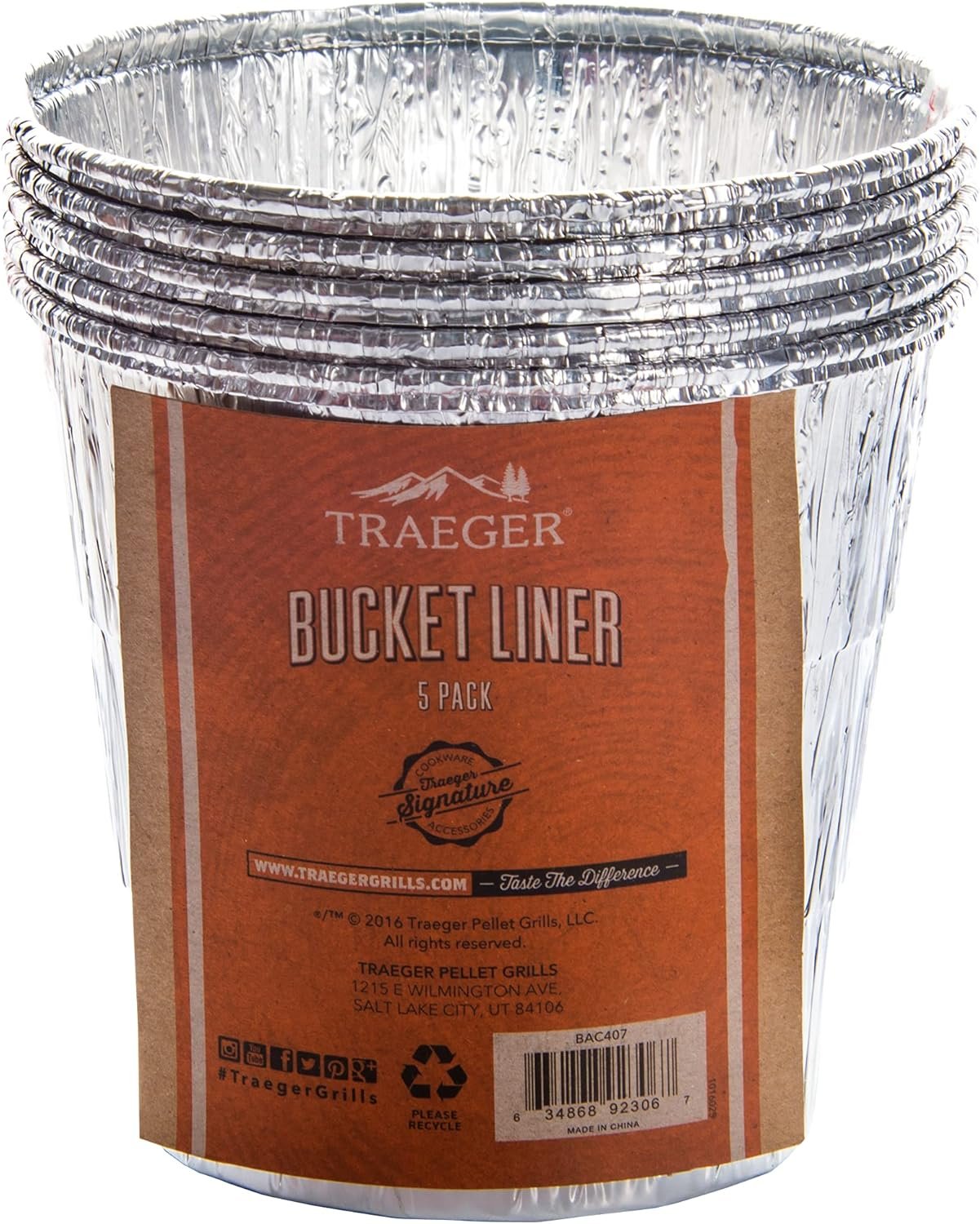 Traeger Grills BAC407 Grease Bucket Liner Grill Accessory, 5 Count
