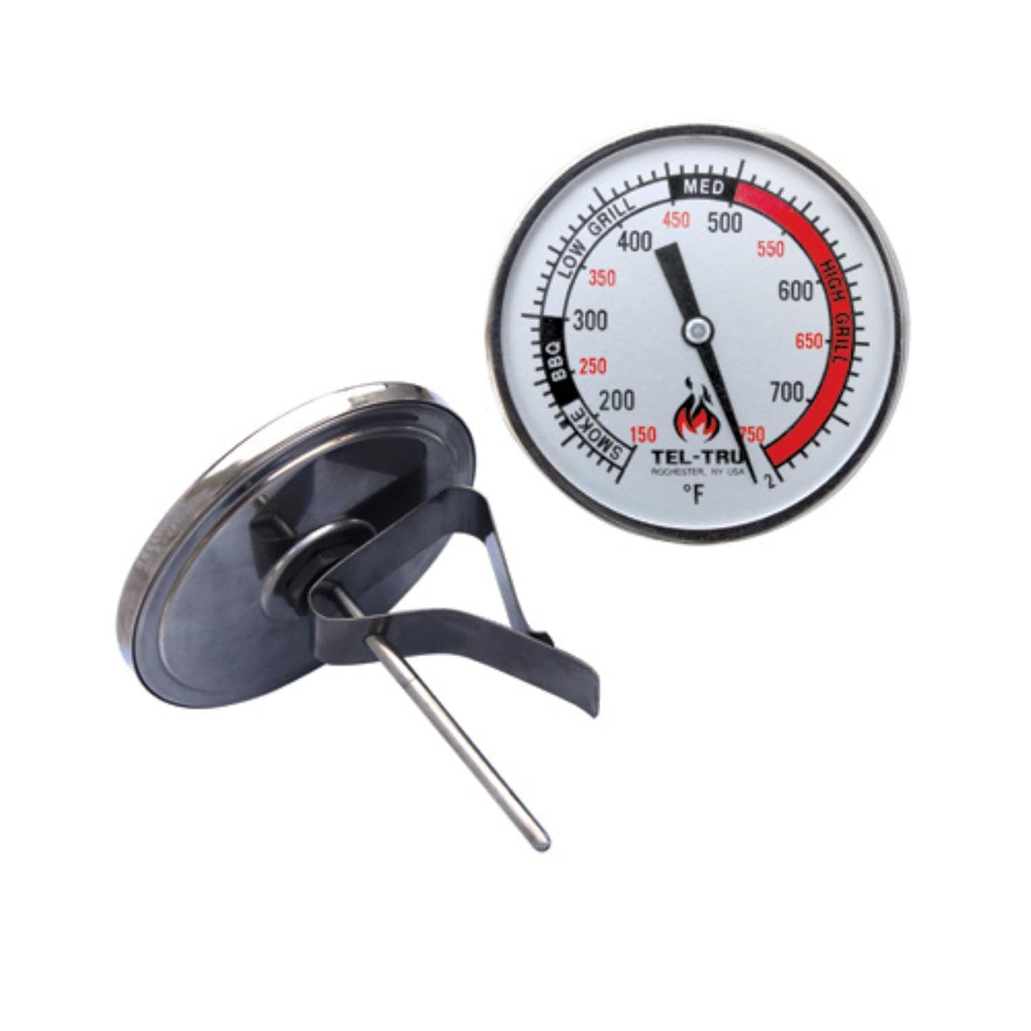 Tel-Tru BQ325R Big Green Egg, Primo, Komodo, Grill Dome, or Other Kamado-Style Replacement Thermometer, 3" dial with red and Black Zones, 3” stem, 150/750 Degrees F