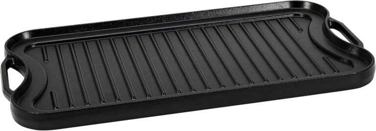 Amazon Basics Pre-Seasoned Cast Iron Reversible Rectangular Grill/Griddle, Black, 20 x 10.63 x 0.98 inch