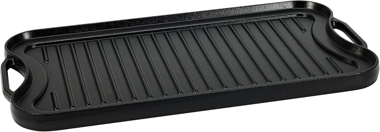 Amazon Basics Pre-Seasoned Cast Iron Reversible Rectangular Grill/Griddle, Black, 20 x 10.63 x 0.98 inch