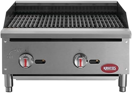 Kratos 24" Wide Commercial Gas Charbroiler, 2 Burner Stainless Steel Gas Radiant Charbroiler for Restaurants, 70,000 BTU Output Countertop Grill (29Y-001)