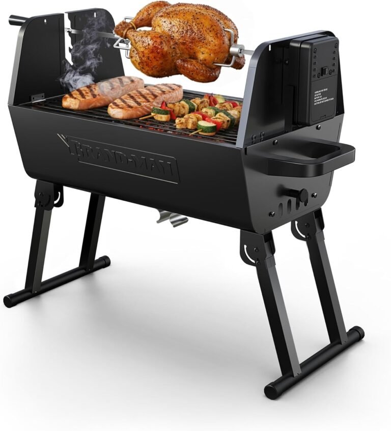 Brand‑Man 2‑in‑1 Charcoal BBQ Grill with Motorized Rotisserie – Portable, Foldable Grill, 257 sq in Outdoor BBQ Grill for Camping & Tailgate, Adjustable Height, Dual Vents