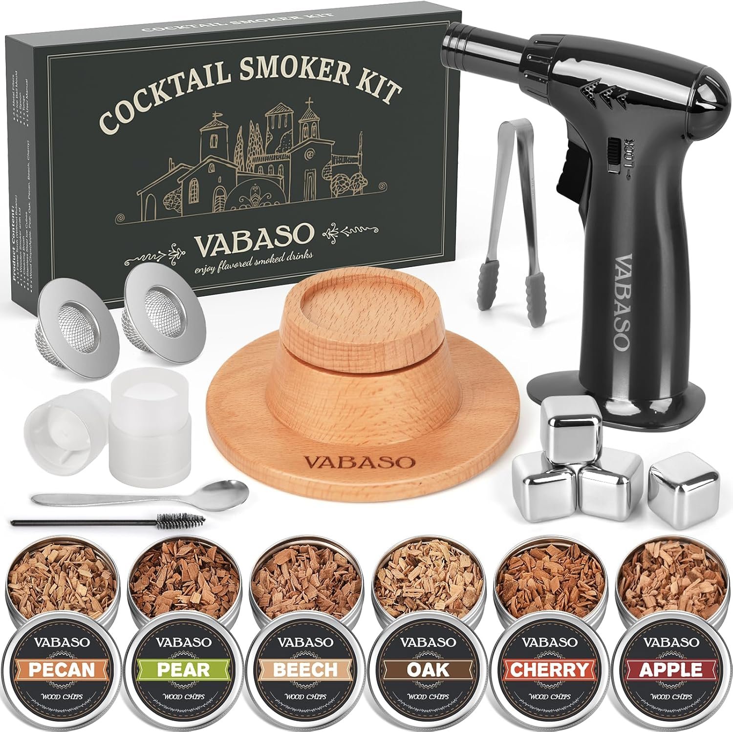 Whiskey Smoker Kit with Torch - 6 Flavors Wood Chips, Old Fashioned Cocktail Drink Smoker Kit, Birthday Bourbon Christmas White Elephant Gifts for Adults Men, Dad, Husband, Whiskey Lover(No Butane)