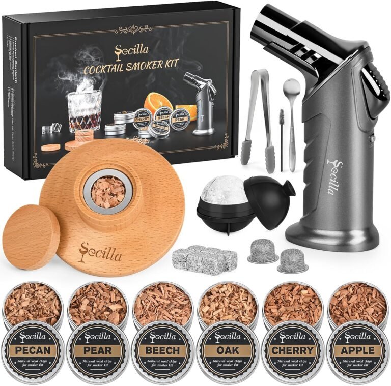 Secilla Cocktail Smoker Kit, Whiskey Smoker Kit with Torch, 6 Flavors Wood Chips Old Fashioned Cocktail Kit, Great Gifts for Father, Men, Dad and Husband