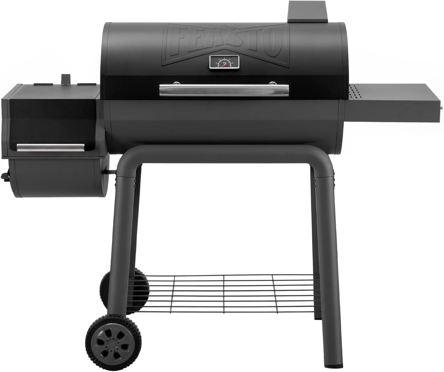 Feasto BBQ Charcoal Grill with Offset Smoker Grill and Side Table, 30-In Heavy-Duty Outdoor BBQ Grill with 815 Sq. In. Cooking Space for Outdoor Barbecue in Backyard, Patio and Parties, Black
