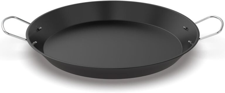 Ceramic Non-Stick Paella Pan with Handles, 18.5in Round Grill Griddle for TIKI Solo Stove Cuisinart Fire Pit Kamado Charcoal Grill Weber Kettle and More, Oven and Induction Safe PTFE Free PFOA Free